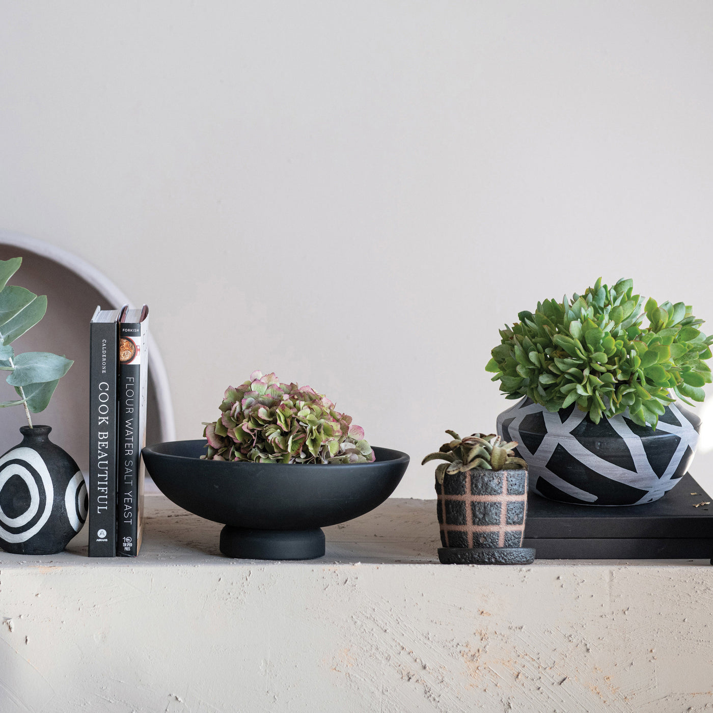 Black Grid Terracotta Planter with Saucer