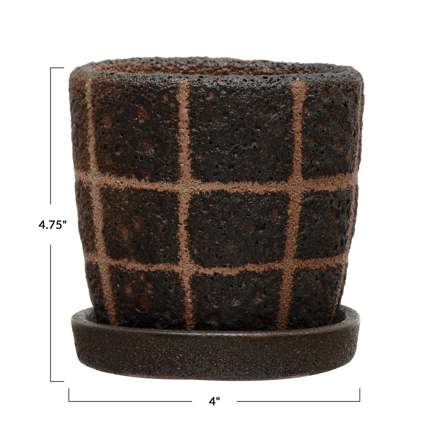 Black Grid Terracotta Planter with Saucer