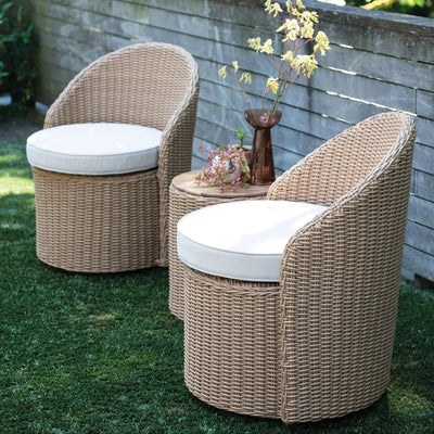 Wicker Swivel Chairs with Storage Table, Set of 3