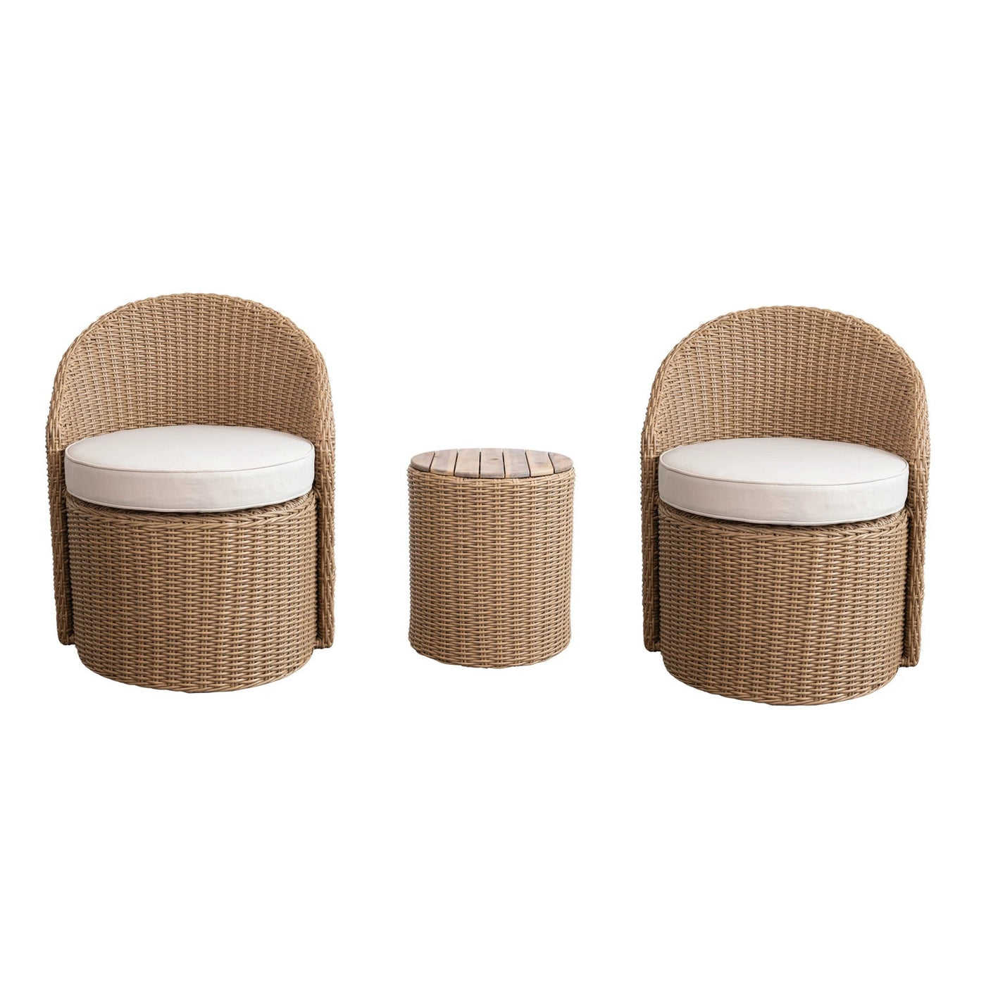 Wicker Swivel Chairs with Storage Table, Set of 3