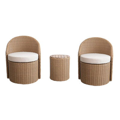 Wicker Swivel Chairs with Storage Table, Set of 3