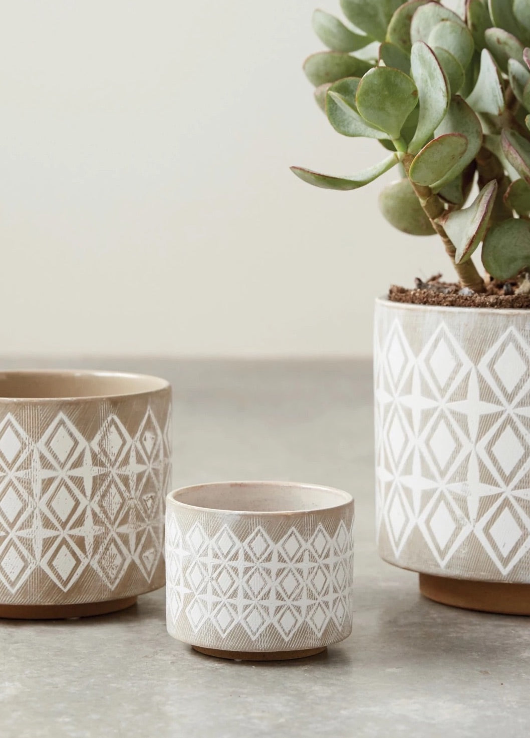 Stoneware Planter w/ White Pattern, 4"