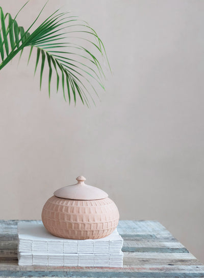 Carved Handmade Terra-cotta Jar with Lid