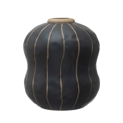 Stoneware Vase w/ Wax Relief Stripes