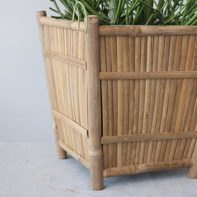 Handmade Bamboo Footed Planter w/ Plastic Liner