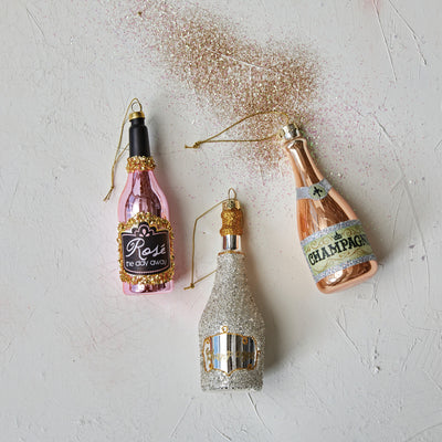 Glass Champagne Bottle Ornament