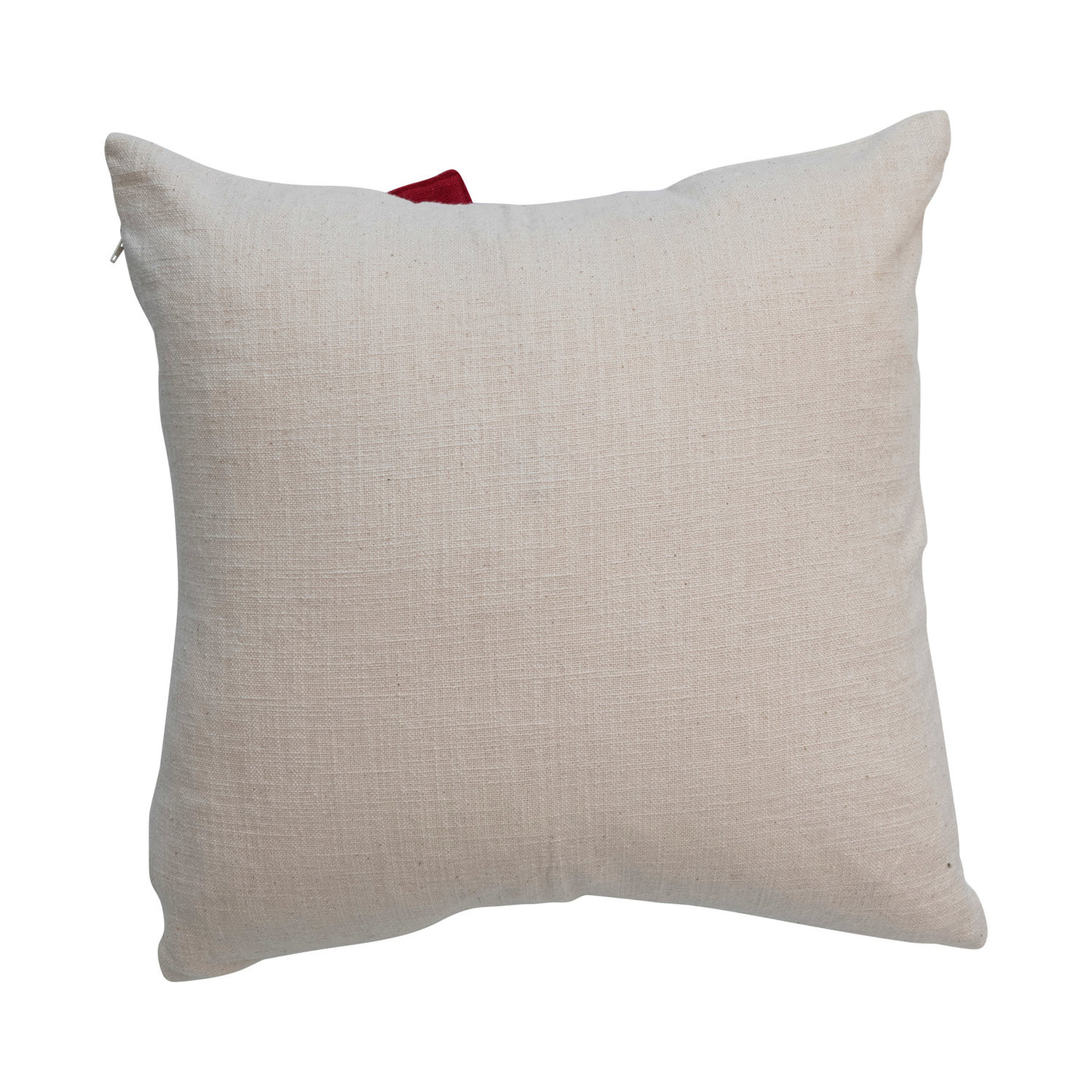 18" Square Cotton Slub Pillow w/ Bow, Cream & Red