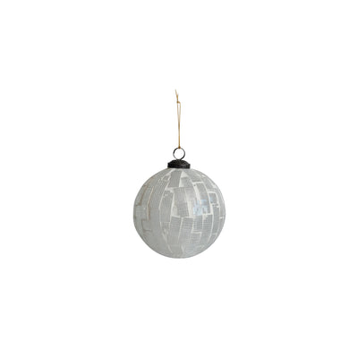 6" Round Mosaic Glass Ball Ornament, White