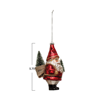 Glass Garden Santa Ornament w/ Bottle Brush Trees