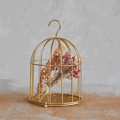 8-1/2"H Metal Bird Cage Ornament, Gold