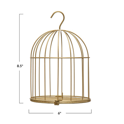 8-1/2"H Metal Bird Cage Ornament, Gold