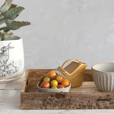 Decorative Mango Wood Tray w/ Botanicals