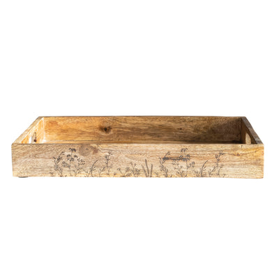 Decorative Mango Wood Tray w/ Botanicals