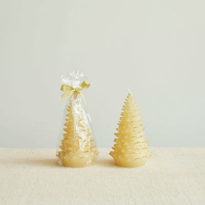 7"H Unscented Tree Shaped Gold Tipped Candle, Eggnog