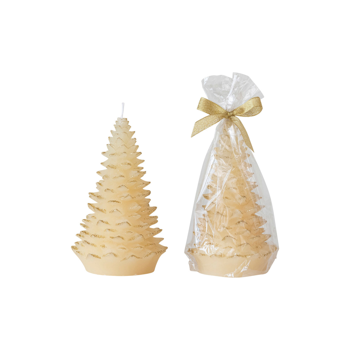 7"H Unscented Tree Shaped Gold Tipped Candle, Eggnog