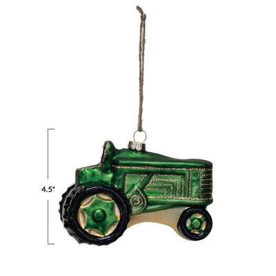 4-1/2"H Glass Tractor Ornament