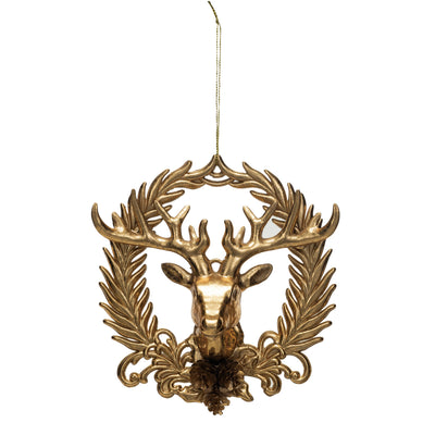 Wreath w/ Deer Ornament, Gold