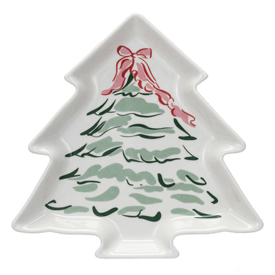 Stoneware Tree Shaped Plate w/ Christmas Tree