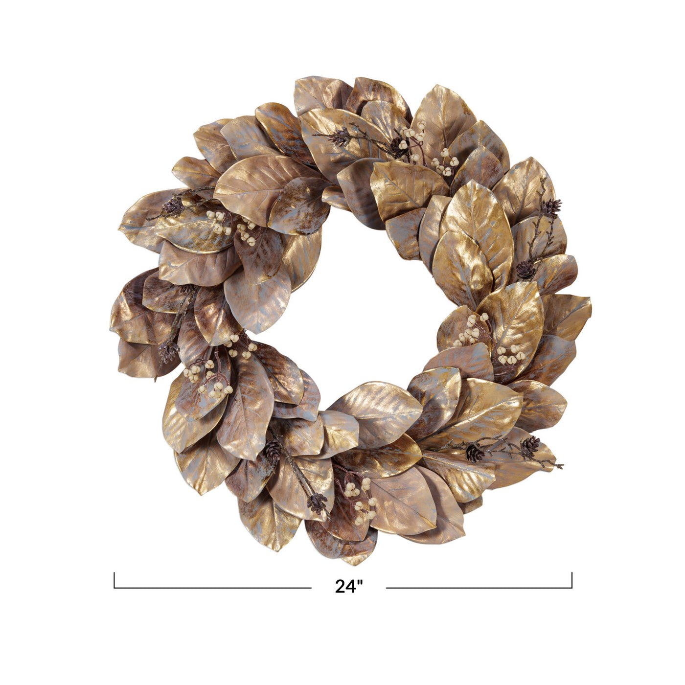 24" Round Faux Magnolia Leaf Wreath, Gold