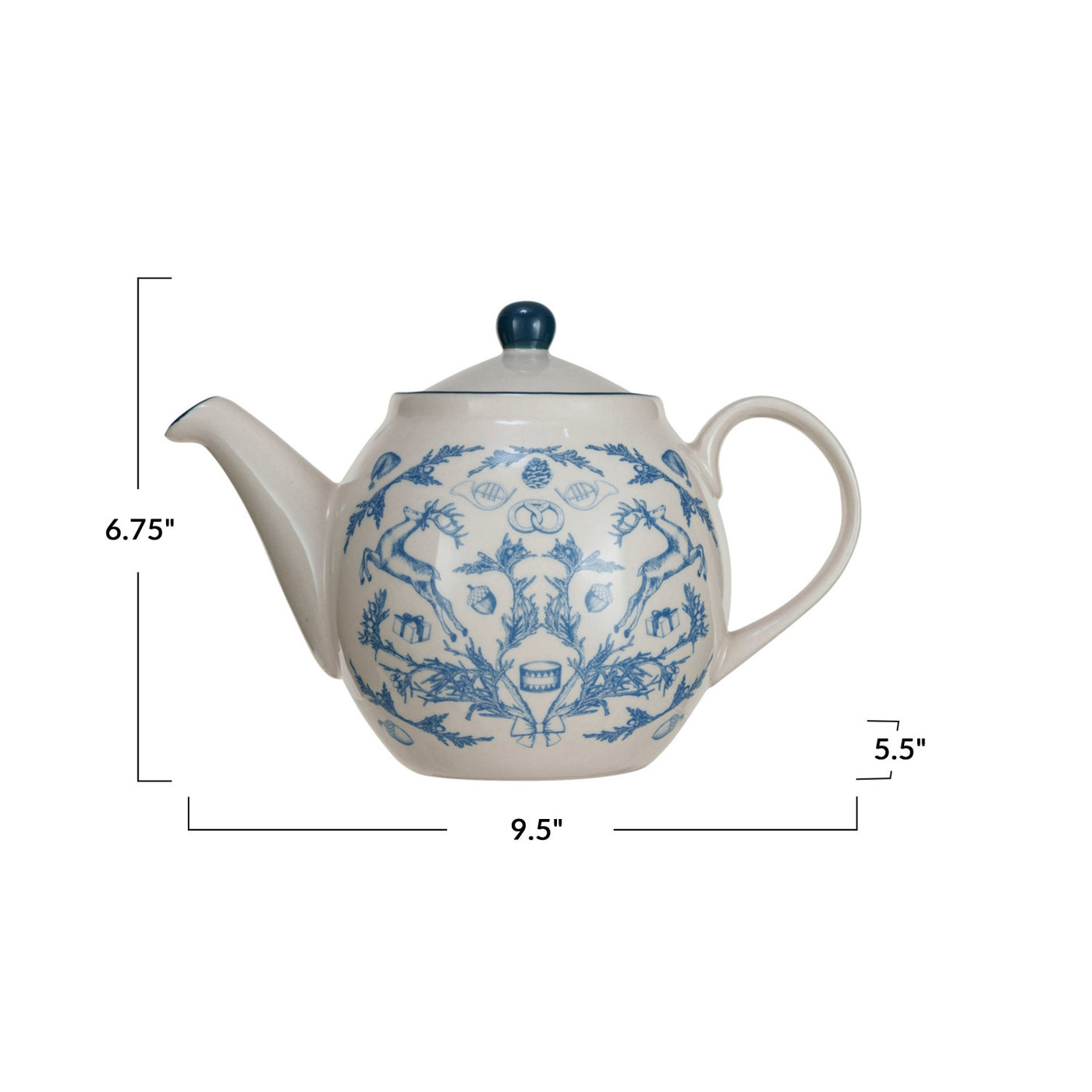 30 oz. Stoneware Teapot, Blue & Cream