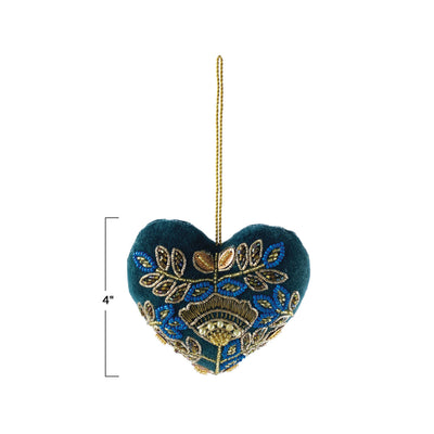 4"H Cotton Velvet Heart Ornament