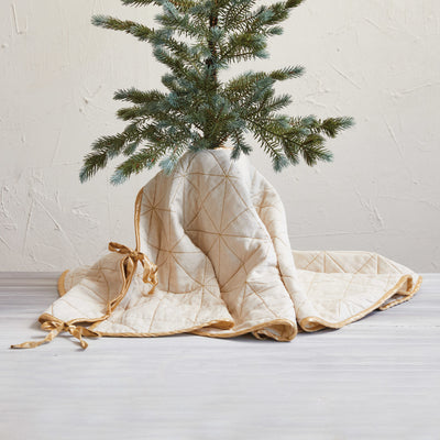 Quilted Cotton & Linen Tree Skirt w/ Metallic Gold