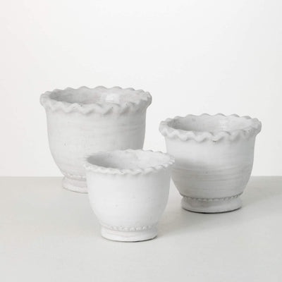 White Scalloped Edge Pot, 8"