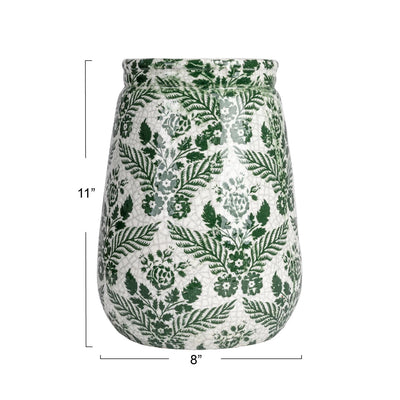 Green & White Terracotta Vase