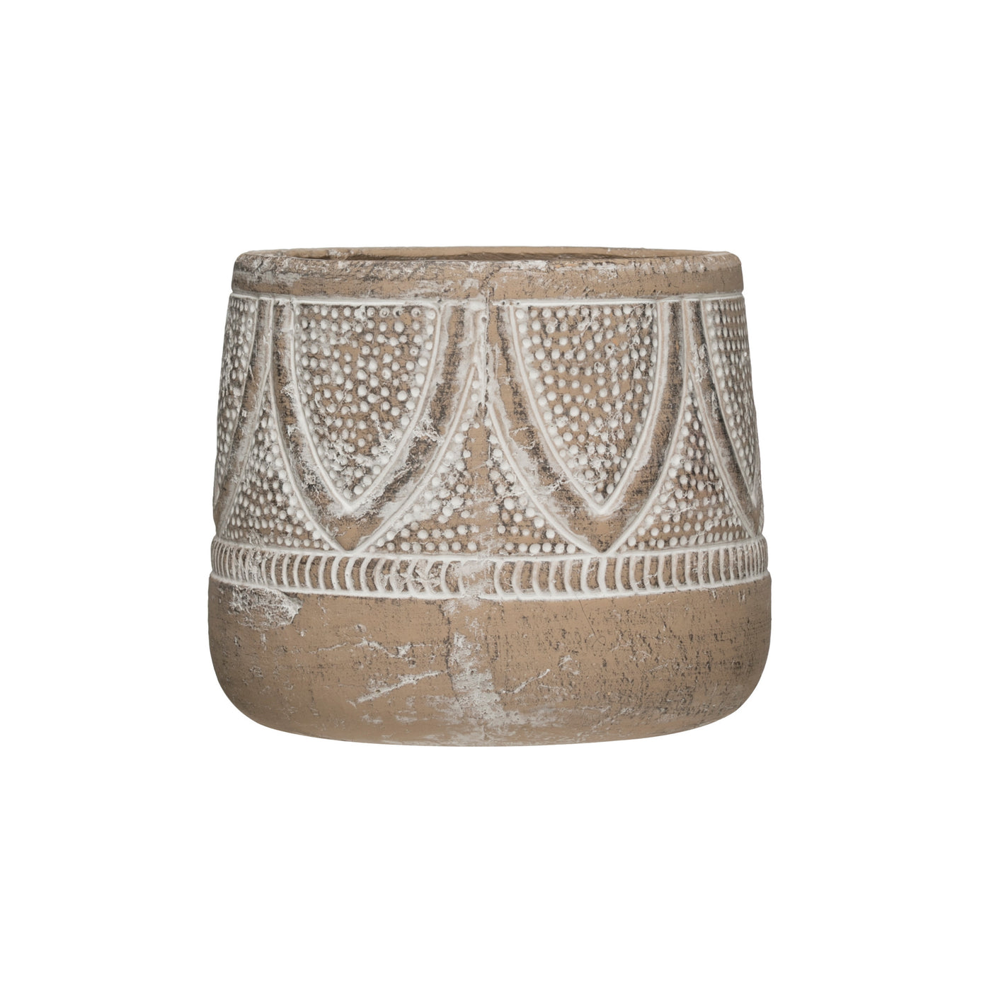 5" Embossed Terracotta Planter, Whitewash Finish