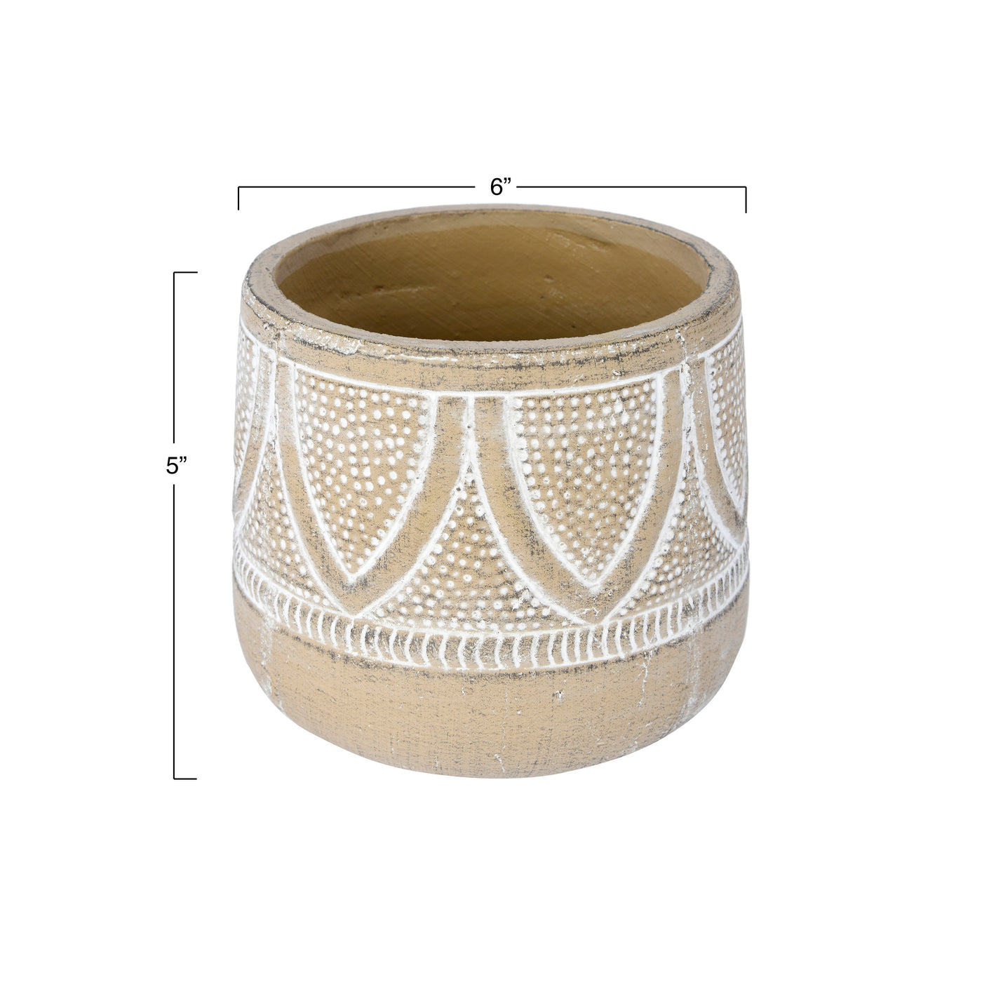 5" Embossed Terracotta Planter, Whitewash Finish