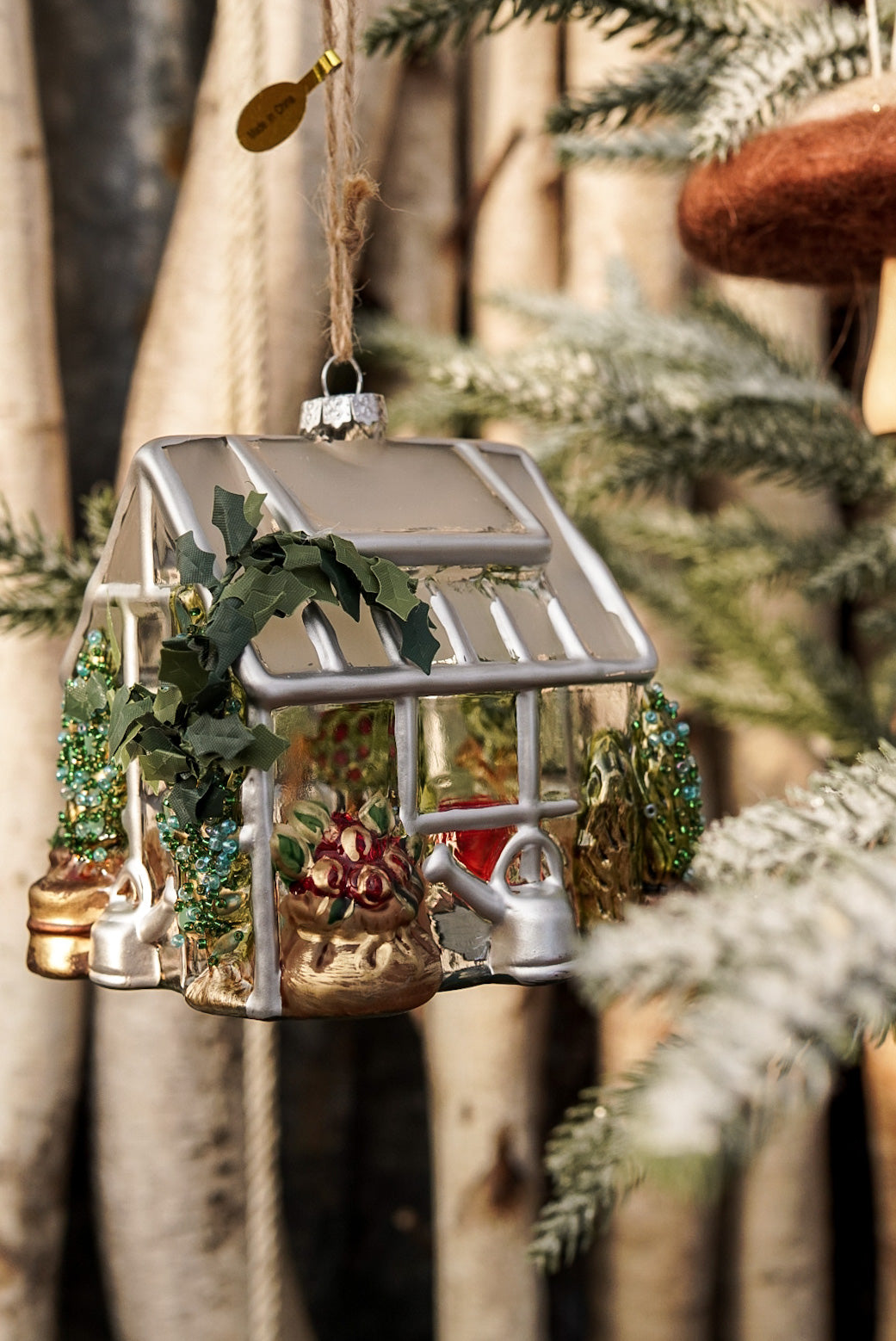 Glass Greenhouse Ornament w/ Greens