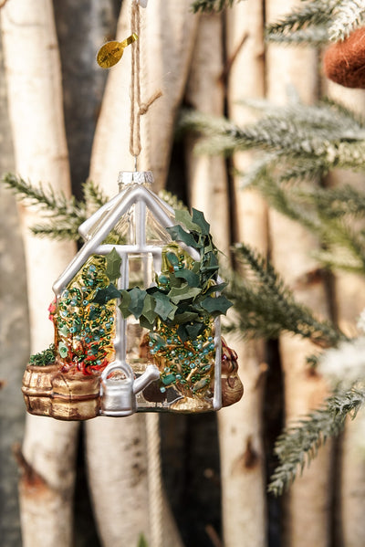 Glass Greenhouse Ornament w/ Greens